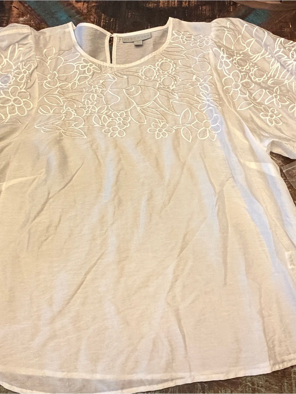 Ryegrass White Embroidered Eyelet Puff Sleeve Blouse Size XL NWT